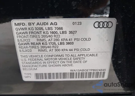 2023 Audi E-Tron Sportback Prestige S Line Quattro z USA, uszkodzony, nr VIN WA13ABGE7PB024845